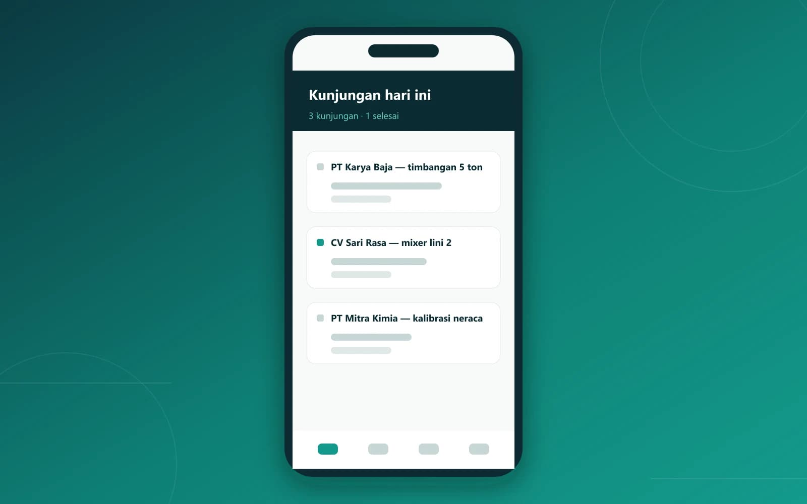 Tangkapan layar Aplikasi lapangan untuk teknisi servis alat industri
