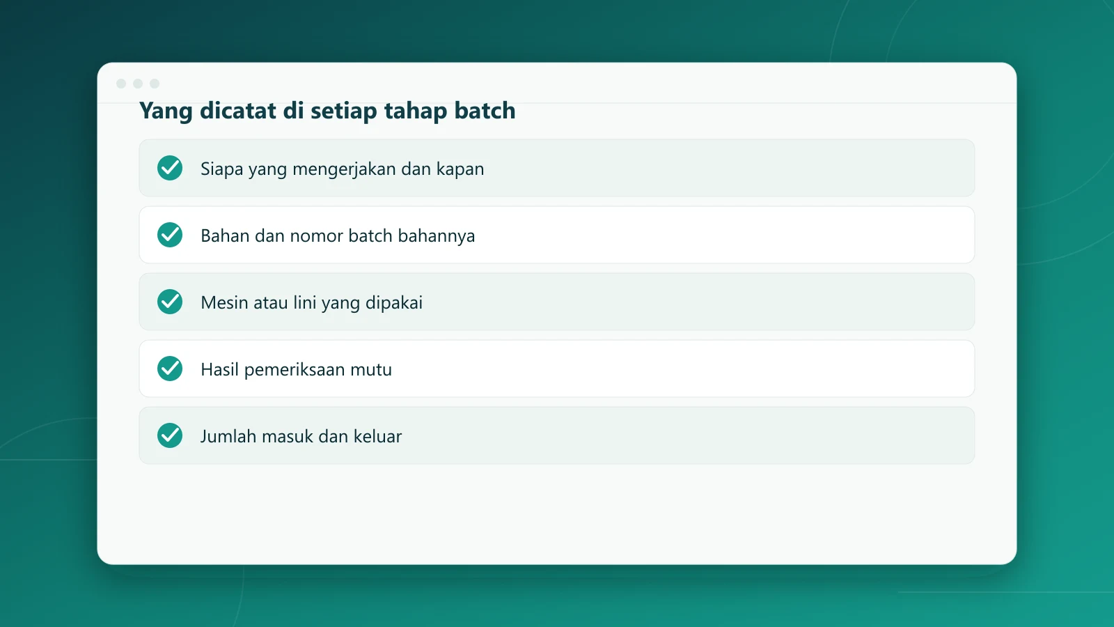 Daftar yang dicatat pada tiap tahap penelusuran batch