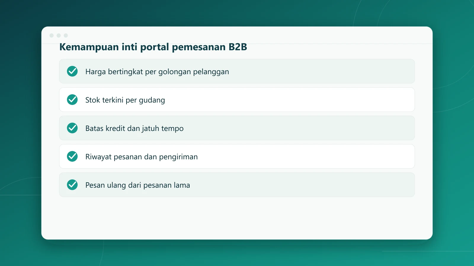 Daftar kemampuan inti portal pemesanan B2B