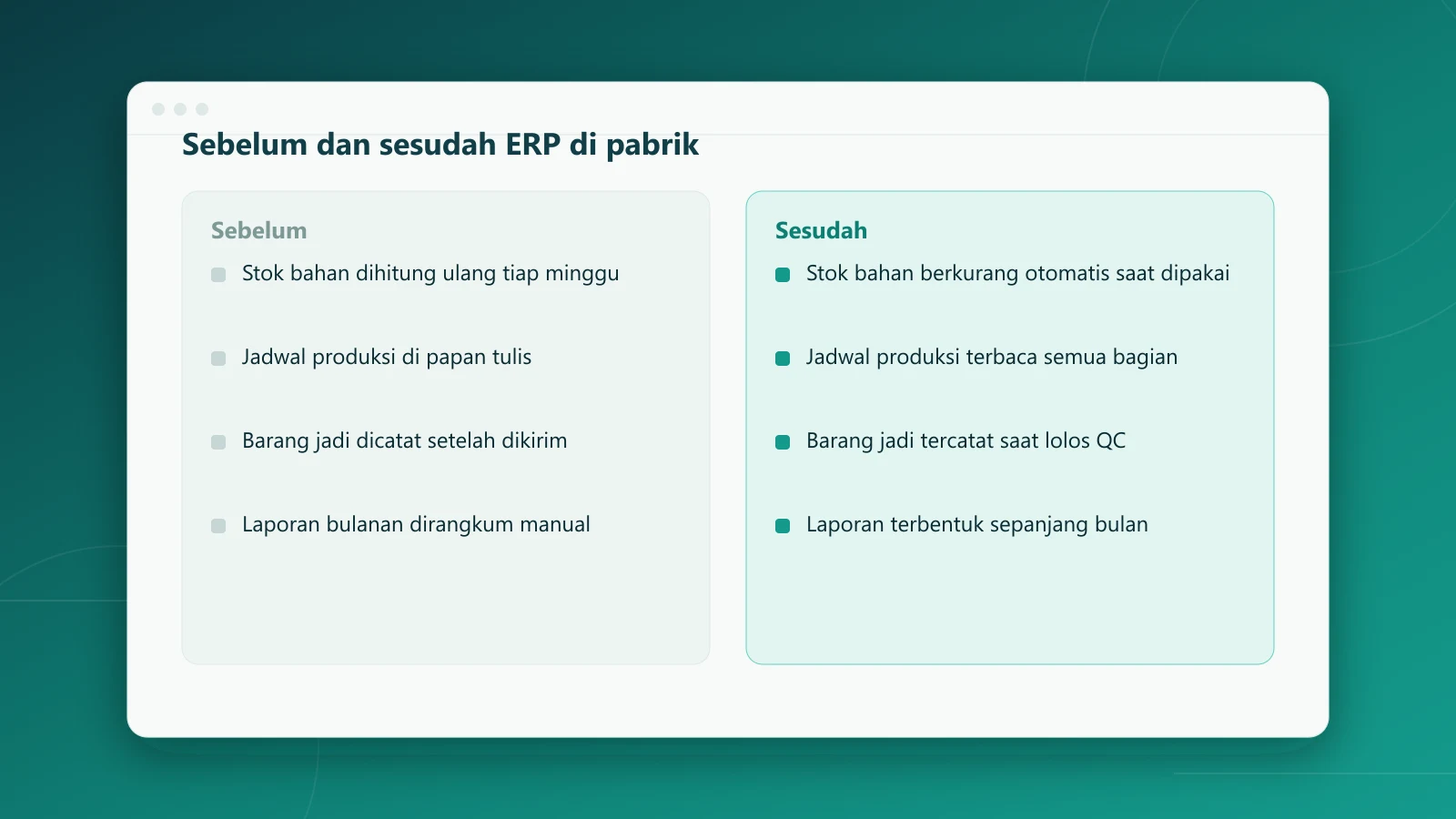 Perbandingan pabrik sebelum dan sesudah memakai ERP manufaktur