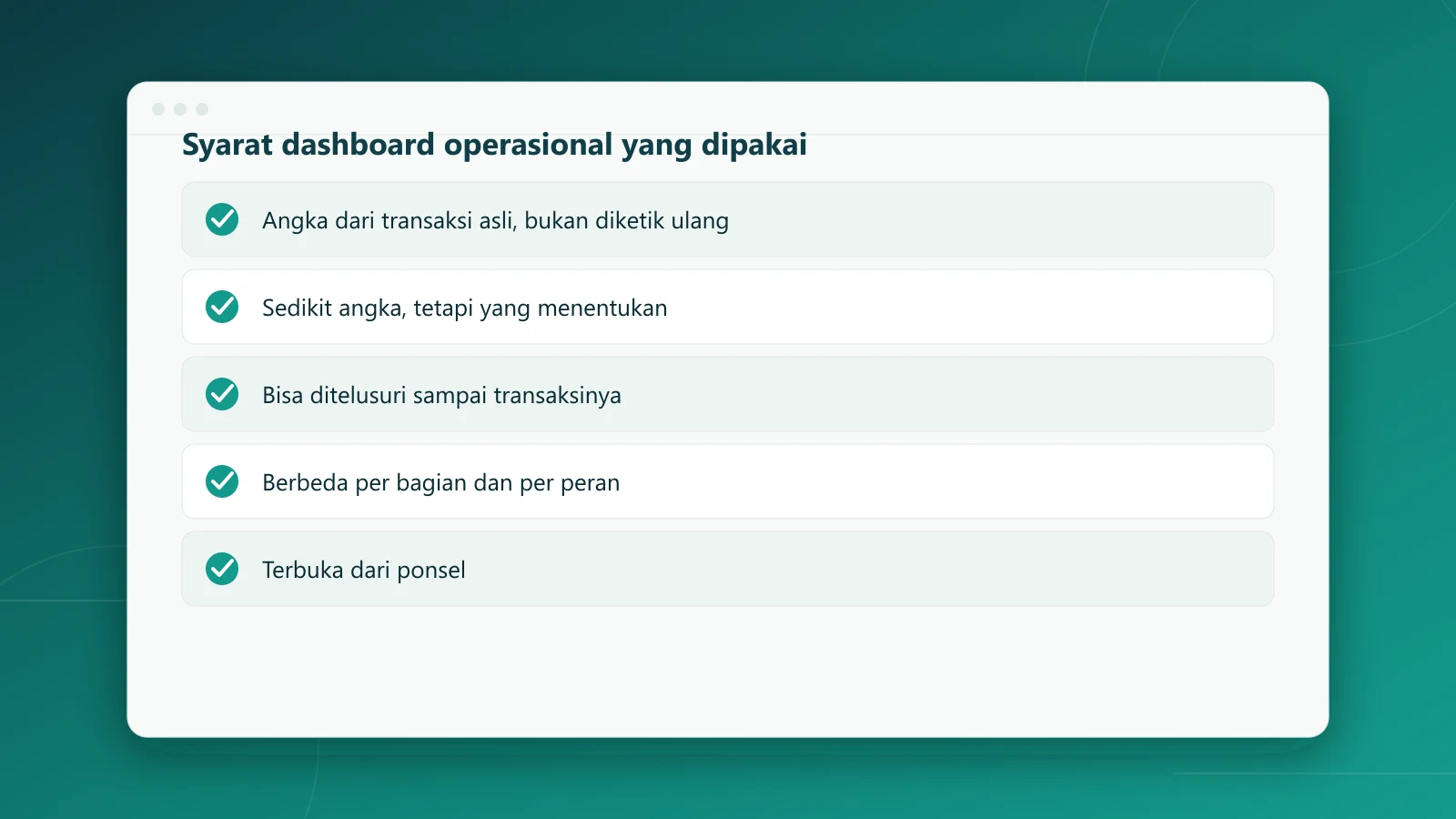 Lima syarat dashboard operasional yang benar-benar dipakai manajemen